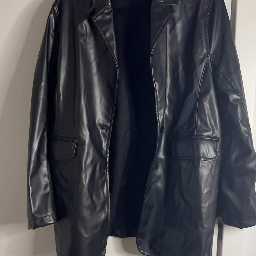 Classic Black Leather Trench Coat